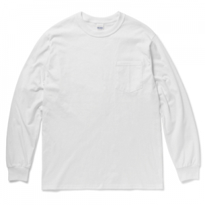 6.0 オンス ウルトラコットンロングスリーブ T シャツ・ポケット付き(ホワイト)